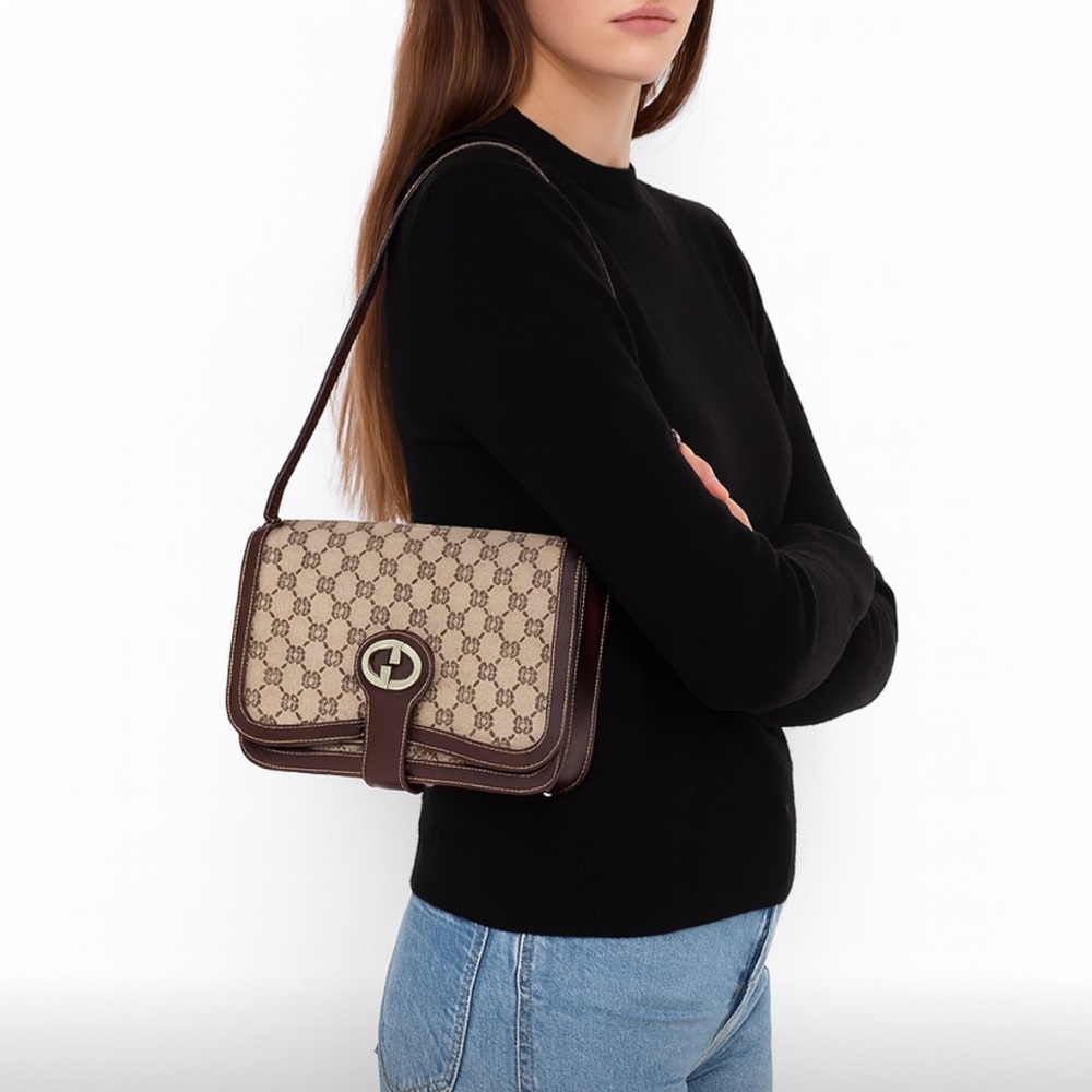 GUCCI Brown Monogram Shoulder Bag - Picture 2 of 10
